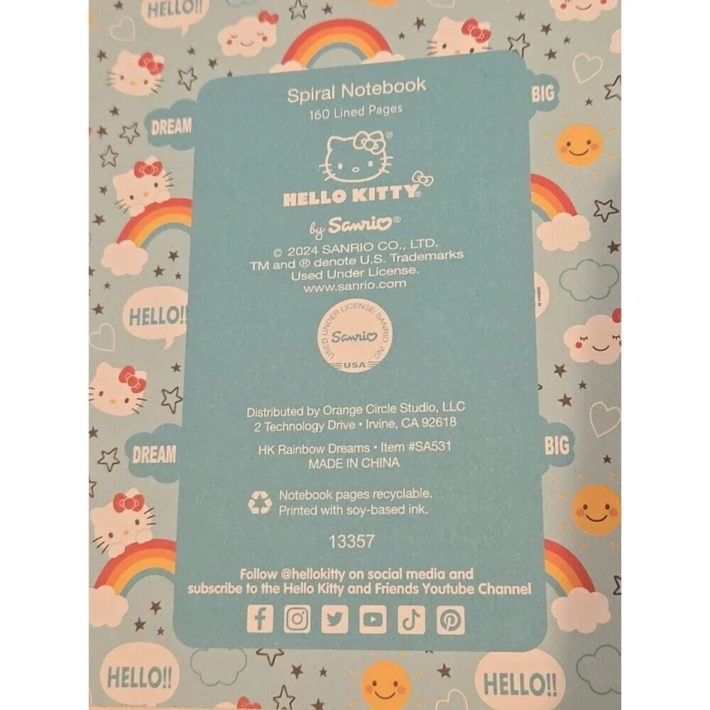 Hello Kitty Dream Big Spiral Notebook 160 Lined Pages Hardcover New (186)
